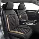 RAWAKORW Full Set Car Seat Cover Fit for Volkswagen VW Jetta 2007-2025 : Waterproof Luxury Leather Seat Covers - Compatible with Airbag & Easy to Install - Automotive Accessories (5 Seats Golden)