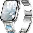 Dressy Silver iWatch Bands for Women - Compatible with Apple Watch Series 10-1/SE/Ultra, Fits 38mm 40mm 41mm 42mm 44mm 46mm - Luxury Designer Bracelet, Bling Jewelry Strap