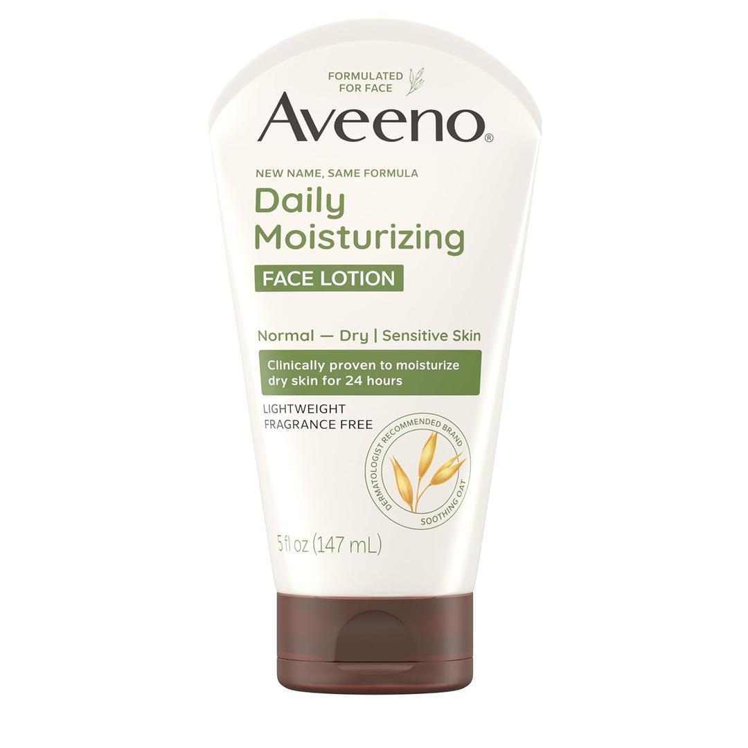 Aveeno Daily Moisturizing Face Lotion with Soothing Prebiotic Oat, Lightweight Non-Greasy Facial Moisturizer for Normal to Dry, Sensitive Skin, 24-Hour Moisture, Fragrance-Free, 5 oz (5 Ounce (Pack of 1))