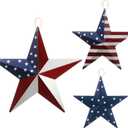 Funrous 3 Pcs Memorial Day Decorations Outdoor 12'' 8'' and 6'' Patriotic Metal Stars American Flag Stars 3D Wall Art Decor 4th of July Barn Star for Home Porch Yard