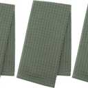 Mia's Dream Premium Cotton Waffle Bathroom Towel Set, 3 Pack Quick Drying Facial & Hand Towels, 13" x 27" (Olive Green)