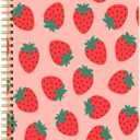 Spiral Journal Notebook for Women,A5 College Ruled Notebooks 6"x 8.4", 120 Pages (60 Sheets) Lined Journal with Premium Thick Paper,Perfect for School Office Home(Pink Strawberry)