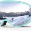 Ski Goggles Snowboard Goggles for Men Women Adults Youth,Over Glasses OTG/100% UV Protection/Anti-fog/Wide Vision (A19-teal/Silver)