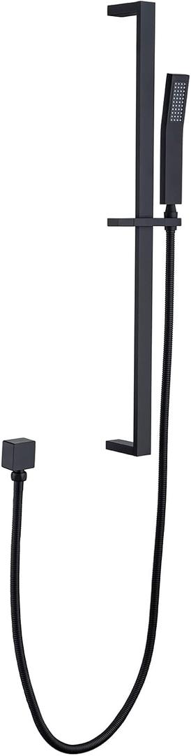Brass Shower Slide Bar Matte Black Hand Shower Head with Slide Bar and Hose, Wall Mount Handheld Shower Wand Holder, Height Adjustable Sliding Bar, Pt003
