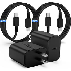 USB-C Charger for Samsung Charger Super Fast Charging, Type C Charging Block &6FT USBC Android Phone Cable Cord 2Pack for Galaxy S26/S25 S24 S23 S22 S21 S20 S10 Ultra/Plus,Galaxy Tab S11 S10 S9 S8