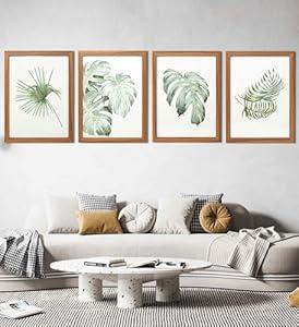 Art3d Framed Wall Art Set of 4 for Wooded Aesthetic Wall Decor for Living room Kitchen Hallway Bedroom, Green Plant Picture Frame, Neutral Botanical Wall Prints