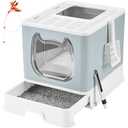 Gefryco Cat Litter Box with Lid, Top Entry Kitten Litter Box with Controlled Access, Covered Enclosed Cat Potty Odor Control for Small to Medium Cats, Scoop and Clean Brush Included (Grey)