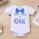 IMEKIS Baby Boy Half 1st Birthday Outfit Baseball Dount Romper Suspenders Shorts Crown Cake Smash Photoshoot Clothes (6-12 Months)