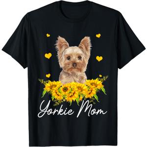 Womens Sunflower Yorkie Mom Dog Lover T-Shirt. 2XS