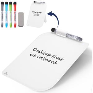 TSJ OFFICE Small Desktop Whiteboard - 12 X 8 Inches Glass Dry Erase Board with Stand, Desk Board Buddy for Home, Office, School Supply