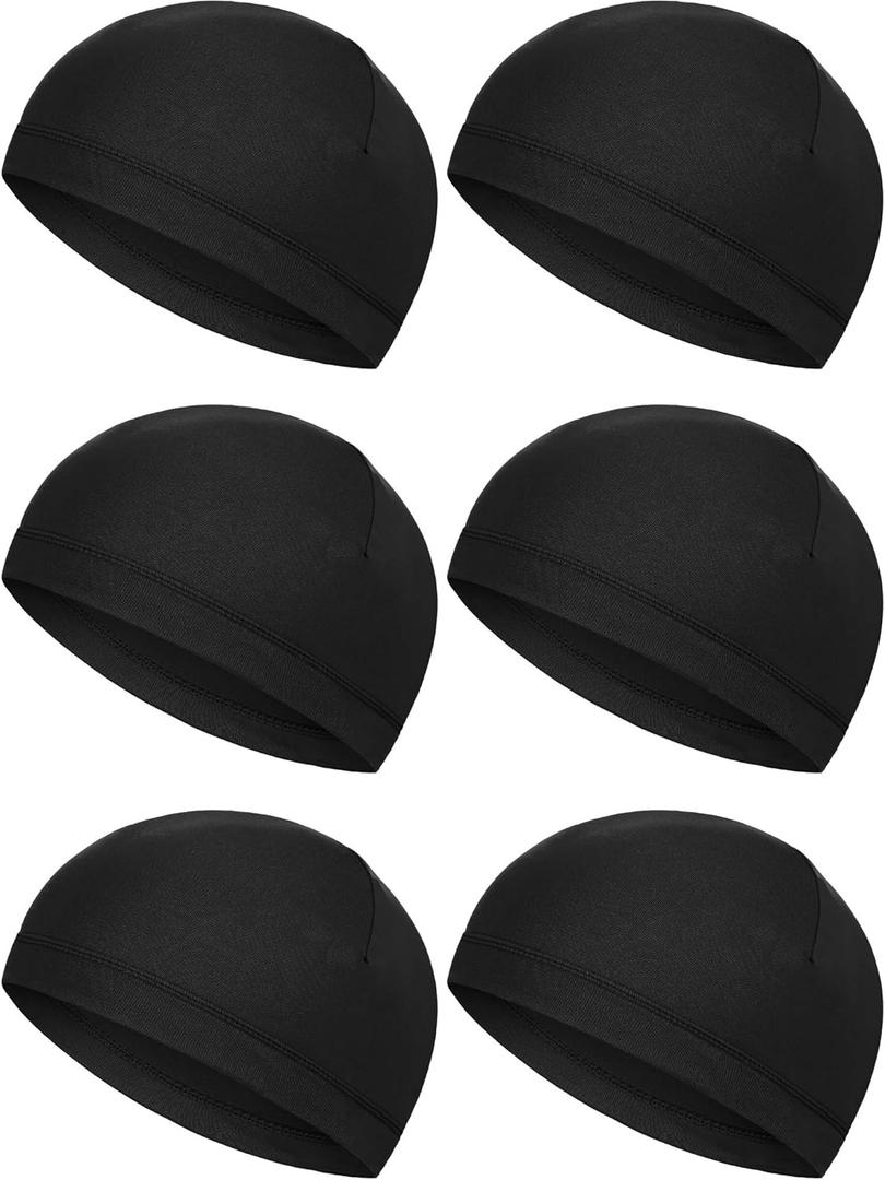 Boao 6 Pieces Cooling Skull Caps Helmet Hard Hat Liner Sweat Wicking Running Beanie Cycling for Men Women (Medium, Black)