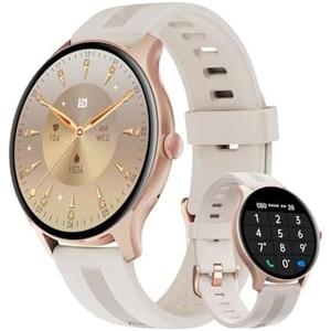 HUAKUA Smart Watches for Women Men (Answer/Make Calls) Compatible with iPhone/Android Phones, Round Smartwatch Fitness Tracker with Heart Rate Monitor Sleep/Steps Tracker Waterproof (Starlight/Gold)