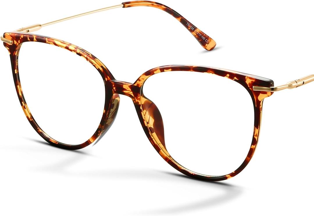 Gaoye Blue Light Blocking Glasses Women/Men, Fashion Round Cateye Frame UV Ray Filter Computer Gaming Glasses (*1-tea Leopard/Transparent Lens)