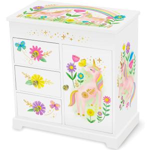 Unicorn Musical Jewelry Box for Girls - Unicorn Toys for Girls Age 4-6 - Kids Jewelry Box with Drawers - 9 x 5 x 9.3 in