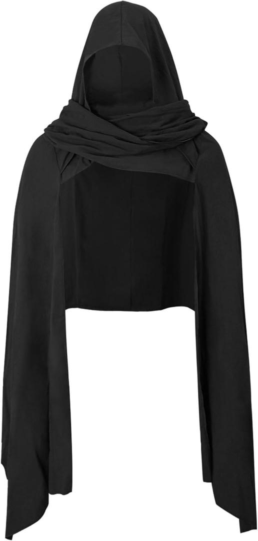Medieval Hooded Shawl, Multifunctional Cowl Scarf, Costume Accessory for Viking Shaman Renaissance (Black)