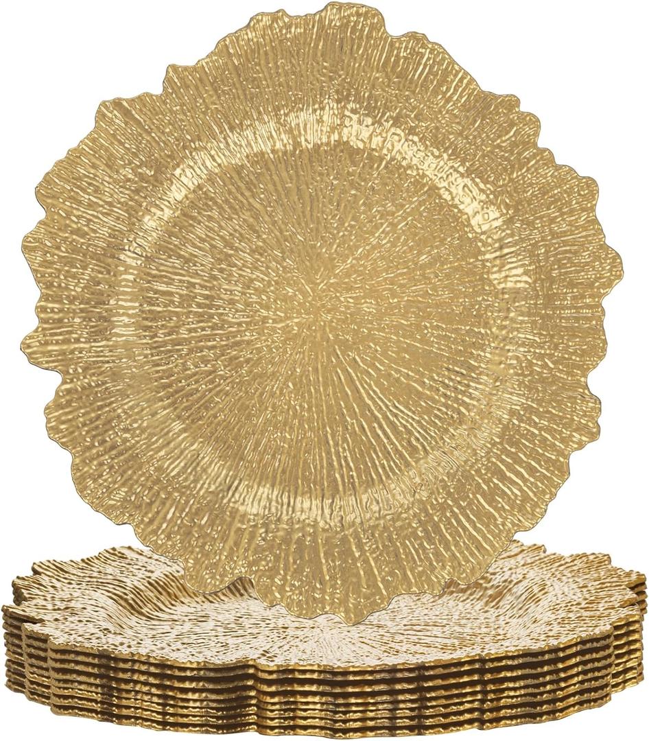 LIYH 8 Pcs Gold Charger Plates 13'' Plastic Round Chargers Plates Reusable Wedding Dinner for for Table Setting Wedding Party Decoration