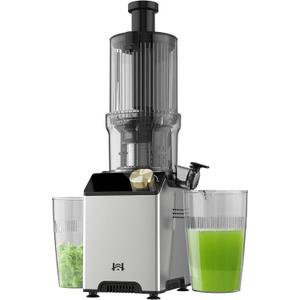 Cold Press Juicer, Juicer Machines with 4.35'' Wide Feed Chute, Stainless Steel Masticating Juicers Easy to Clean, Ergonomic Operational Panel Design, High Juice Yield, Golden Color Knob