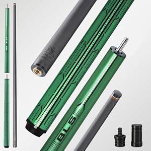 Carbon Fiber Jump Break Cue, Pro Taper Design, 12.9mm Cue Tip, Professional 3 Piece Break Cue, Uni-loc Joint Pin, Wrapless Grip, Low Deflection Break Cue Pool Sticks for Adults (Prairie Green)