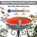 Heated Bird Bath for Outside Winter, Powerful 100W Thermostat Control Heated Bird Baths for Outdoors with 5-Prong Metal Stake, Heated Birdbath Water Heater for Garden Yard Patio Lawn (Grey)
