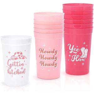 Tuitessine 12-Pack Disco Cowgirl Bachelorette Party Cups Reusable Girls Trip Stadium Plastic Cup Cute Drinking Cups for Western Bridal Shower Party Supplies Wedding Engagement Favor(22 oz)