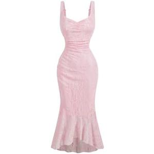GORGLITTER Women's Lace Bodycon Fishtail Midi Dress Graduation Prom Wedding Guest Y2K Ruched Asymmetrical Summer Dress, Large