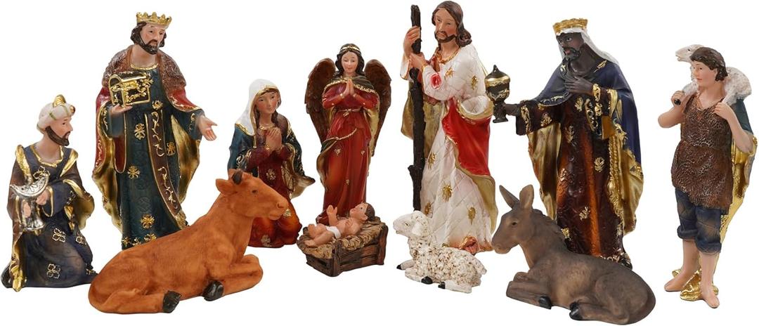 6" Nativity Set with 11 Figures, Nativity Scene Figurines Christmas Indoor Statues Resin Religious Decorations