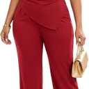 Ekaliy Womens 2 Piece Outfits Short Sleeve Tops Dressy Pant Sets Business Casual Outfits (Red, XXL)