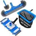 TidyMister 3-in-1 Pool Cleaning Kit Full Set - 18in Rounded End Pool Brush & Ergonomic Pool Vacuum Head with Wheels& Pool Nylon Net Fine Mesh for Above Ground In-ground Pools, Spas, Hot Tubs