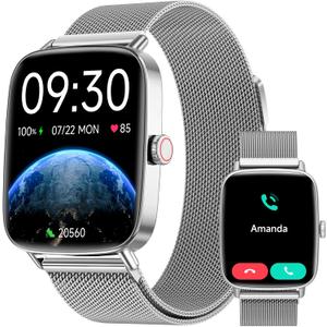 Smart Watch for Women Men, 2025 New Smartwatch (Answer/Make Call) for iPhone/Android, 1.85" HD Dynamic Dial Fitness Tracker with 110+ Sport Modes, Sleep/Health Monitor, IP68 Waterproof, Silver (Silver: Metal band)