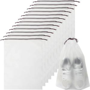 12Pcs Shoe Bags For Travel, 11.8in X 15.7in Large Clear Shoes Storage Organizer with Drawstring, Waterproof Travel Storage Bags for Packing Dust Bags for Men and Women (Translucent)