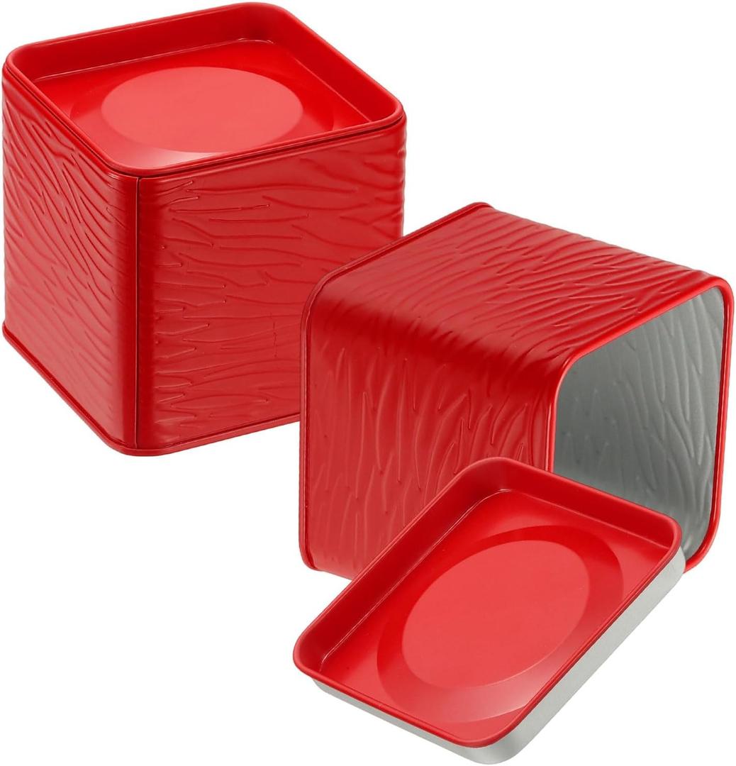 uxcell 2pcs Square Tin Can, 2.95inch Metal Empty Storage Container Organizer Candle Jar with Lid for Treats Gifts Favors Loose Tea Coffee Crafts Cookies, Red