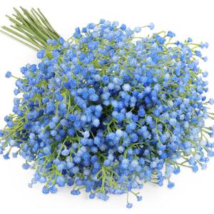 N&T NIETING Babys Breath Artificial Flowers Bulk, 10Pcs Blue Fake Gypsophila Bouquet Flowers Real Touch Faux Babies Breath Arrangement for Wedding Floral Party Home Centerpieces Vase Decoration, Blue