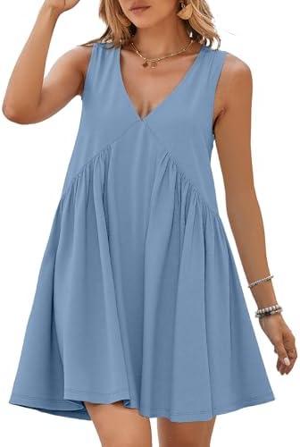 BerryGo Womens Summer Sleeveless Mini Dress Casual V Neck Beach Tank Babydoll Short Sundresses for Vacation Party 2025, Size: Small