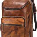 LANNSYNE Vegetable Tanned Leather Backpack For Men, 15.6" Leather Laptop Backpack Hiking Travel Bag Camping Rucksack (Yellow)