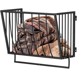 Supforce Blanket Holder Wall Mounted 23.6in, Metal Blanket Rack for Living Room Storage & Decoration, Space-Saving Towel Rack for Bedroom, Entryway, or Laundry Room, Black