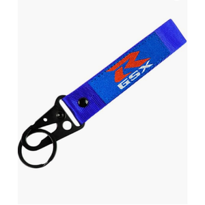 Motorcycle Key Chain Embroidered Tag Automobile Car Motor Key Ring Karabiner Shackle Compatible with Suzuki GSX-R (Blue)