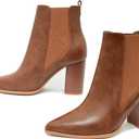 Chelsea Ankle Boots for Women Chunky Block Heel Booties Pointed Toe Stack Heel Brown Black Boots Dress Shoes Elastic Gore Slip On Comfortable Chelsea Boots (Brown, XL)
