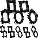 Maitys 15 Pcs Mini Picture Vintage Frames with Stands Tiny Antique Photo Baroque Ornate Resin Oval Frame Table Top Display Home Wedding Decor (Black)