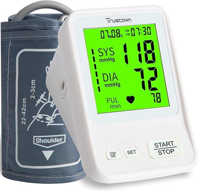 Trustown Blood Pressure Monitor Upper Arm Automatic Digital BP Machine Wide Cuff (8.7'' 16.5'') 2x99 Reading Memory Large LCD Screen 3 Color Backlight Talking Function for Home Use