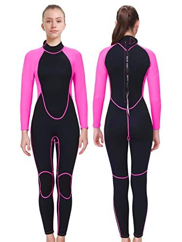 REALON Womens Wetsuit Full 3mm 2mm Neoprene Surfing Scuba Diving Snorkeling Swimming Suit (2mm Pink Full Suit, X-Small)