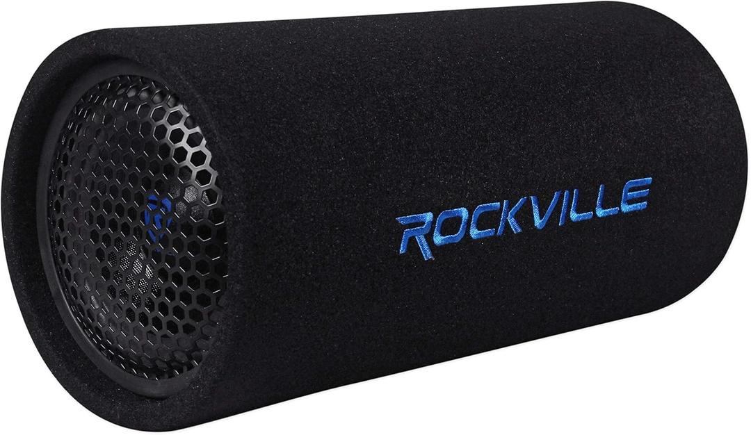 Rockville RTB65A 6.5" Powered Subwoofer Bass Tube, 300W Peak, Deep Bass, Built-In Amp, MP3 Input, Crossover, Vented Enclosure, Perfect for Car Audio