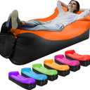 Inflatable Lounger Air Sofa Hammock, Inflatable Couch for Camping, Perfect for Beach Chair Waterproof Anti-Air Leaking Pouch Couch Air Chair for Outdoor, Beach, Hiking (Orange and Pink) 2 PAck