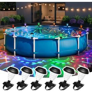SUNCKET Solar Powered Pool Lights for Above Ground Pools, Waterproof RGB Color Changing Light, Outdoor Swimming Pools Decoration Accessories, 6 Pack