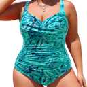 Yonique Women Plus Size One Piece Swimsuits Tummy Control Bathing Suits Twist Front Ruched Swimwear 16W