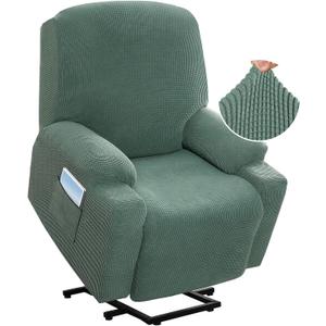 H.VERSAILTEX Stretch Couch Cover Recliner Cover Electric Power Lift Recliner Chair Cover Fitted Standard Large Power Lift Recliner with Side Pocket, Soft Thick Jacquard (Single Seat, Sage)