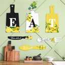 Qunclay 6 Pcs Lemon Cutting Board Eat Sign Set Fall Hanging Art Kitchen Eat Sign Lemon Knife Fork and Spoon Wall Decor Rustic Primitive Farmhouse Kitchen Christmas Decor(Black, White, Yellow)