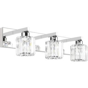 Aipsun Crystal Vanity Light Fixtures Modern Vanity Light for Bathroom Crystal Bathroom Lighting Fixture Wall Light Over Mirror 3 Lights(Not Include Bulb)