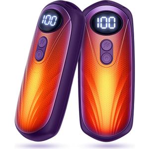 Hand Warmers Rechargerable 2 Pack - 6000mAh Electric AI Handwarmers with LED Display, 5-Level, 2 in 1 Portable Heater, Warm Gifts for Women/Men/Golf/Camping/Hunting/Travel/Outdoor/Indoor (3-Purple)