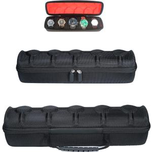 5 Slots Watch travel case, men's watch storage box organizer, watch case holder with flexible foam inserts fit up to 60 mm watch