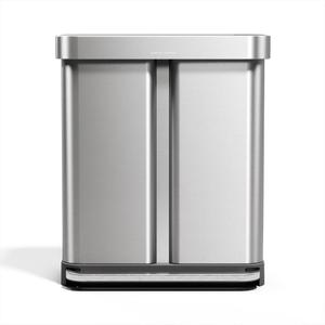 simplehuman Step Recycler, 58L / 15.3 Gallon Dual Compartment Kitchen TrashCan, 150,000-Step Pedal, Lid Shox Technology, Liner Rim System, Liner Pocket, Brushed Stainless Steel with Plastic Lid